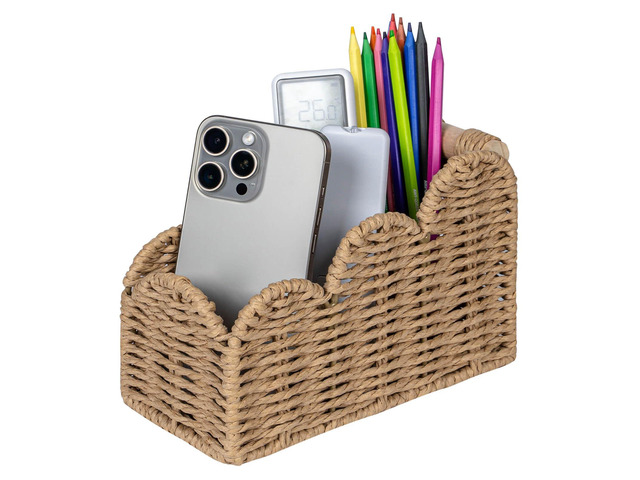 Bedside Table Desk Organizer Caddy, Remote Pen & Pencil Holder Cup Makeup Brush Holder w/Scalloped Perfect for Home, Office Desk, Living Room Table...
