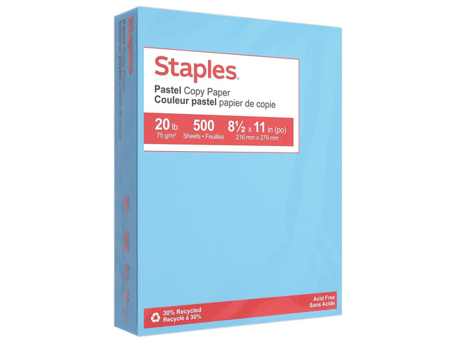 30% Recycled Copy Paper, 8.5x11 Inch, 20 lb., Blue, 500 Sheets Colored multipurpose paper for office, school & home printing and projects