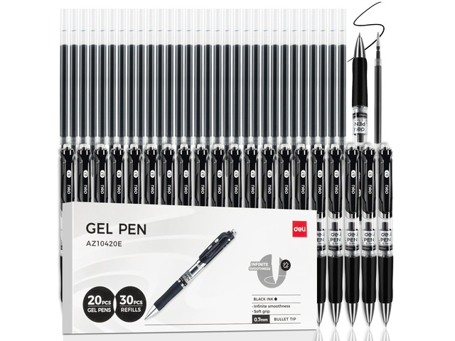 Gel Pens, 50 Pcs Retractable Pens Black Ink, 20 Pens with 30 Refills Medium Point Pen Bulk 0.7mm, Smooth Writing, Fast Dry, No Bleed for Journaling...