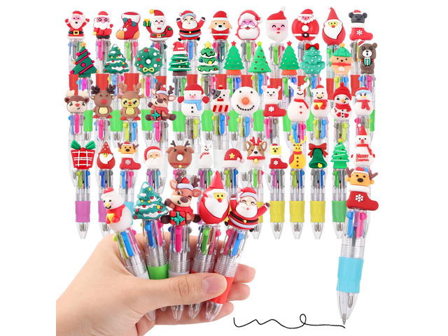 48 Packs Christmas Multicolor Pen in One, 4-in-1 Xmas Tree Claus Stocking Stuffers for Teen Girls Cute Pens Bulk for Birthday