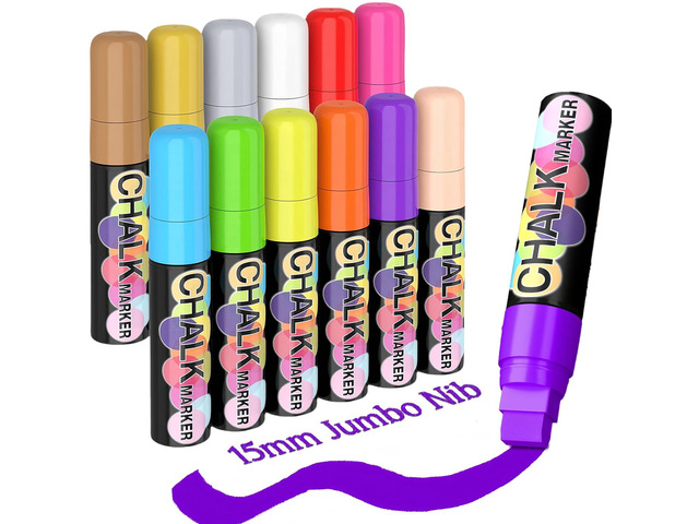 Window Markers for Cars Washable, 15mm Jumbo Liquid Chalk Pens for Art Wedding Signs, Just Married Car Decorations, Back to School Graduation...