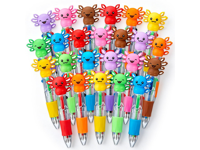 24PCS Cute Axolotl Pens, 4-in-1 Multicolor Ballpoint Pens for Kids Kawaii Cartoon Pens, Birthday Party Favors, Classroom Prizes, Fun Gifts, School...