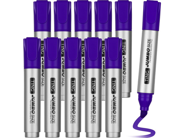 10 Pack Jumbo Permanent Markers Chisel Tip Quick Dry Purple Waterproof, Large Big Poster Pens Bulk for Office, Logistics Company and More