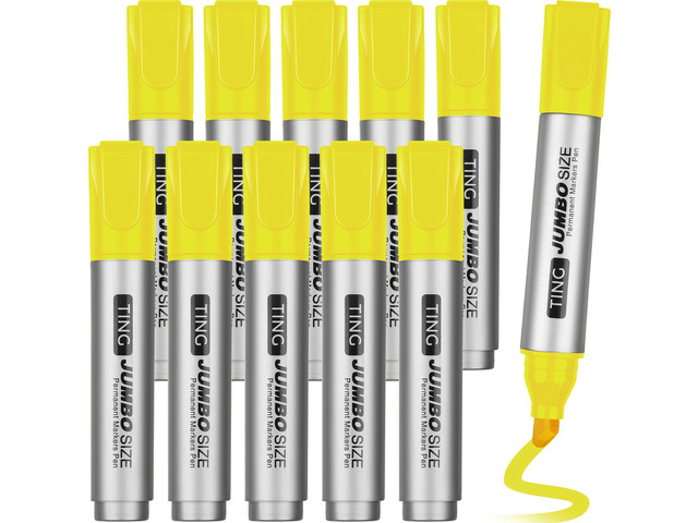 10 Pack Jumbo Permanent Markers Chisel Tip Quick Dry Yellow Waterproof, Large Big Poster Pens Bulk for Office, Logistics Company and More