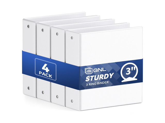 3 Inch Binders 3 Ring Bulk, 3' Three Ring Clear View Binder (Fit 8.5'x11' Paper) PVC-Free & Non-Stick for Office & School Supplies, White, 4 Pack
