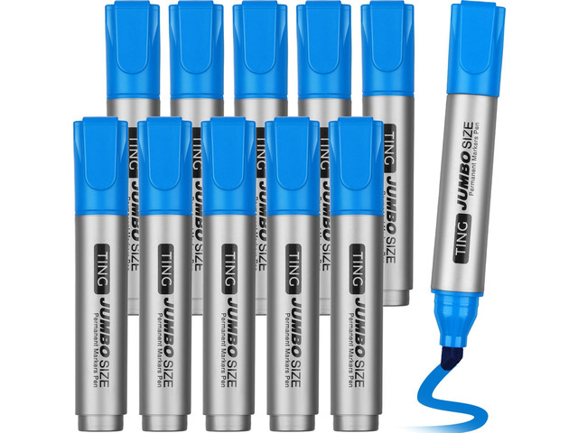 10 Pack Jumbo Permanent Markers Chisel Tip Quick Dry Lake Blue Waterproof, Large Big Poster Pens Bulk for Office, Logistics Company and More
