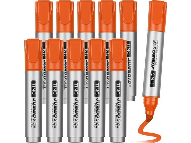 10 Pack Jumbo Permanent Markers Chisel Tip Quick Dry Orange Waterproof, Large Big Poster Pens Bulk for Office, Logistics Company and More
