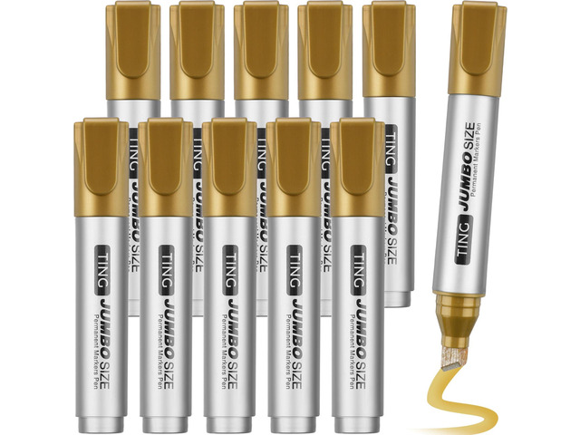 10 Pack Jumbo Permanent Markers Chisel Tip Quick Dry Gold Waterproof, Large Big Poster Pens Bulk for Office, Logistics Company and More