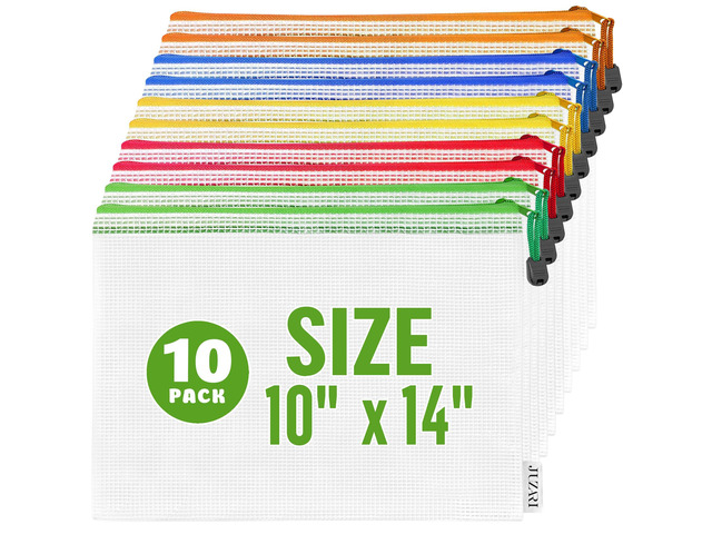 10 Pack Mesh Zipper Pouch Bags 10x14 inch - Plastic Zipper Pouches for Organizing - Document Bags With Zippers - Letter Size Zippered Pouch -...