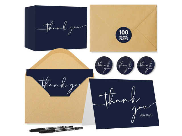 100 PCS Thank You Cards With Envelopes and Stickers Classy 4x6 Blank Thank You CardsThank You Notes for Wedding, Small Business, Baby & Bridal...