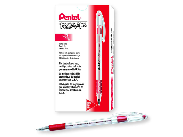 R. S.V. P. Ballpoint Pen, (0.7mm) Fine Tip, Red Ink, Box of 12 (BK90-B)