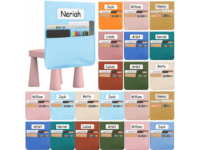24 Pcs Chair Pockets for Classroom 16.7 x 19.3 Inch's with Name Tag Chairback 3 Pockets Chairs Seat Back Organizer for Elementary School Daycare...