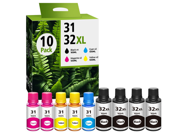32xl Black Ink Bottle 31 Smart Tank 5101 6001 7602 7301 5000 Ink Refill Ink 31 and 32xl Compatible for Smart Tank 5101 6001 651 7603 5100 5003 6003...