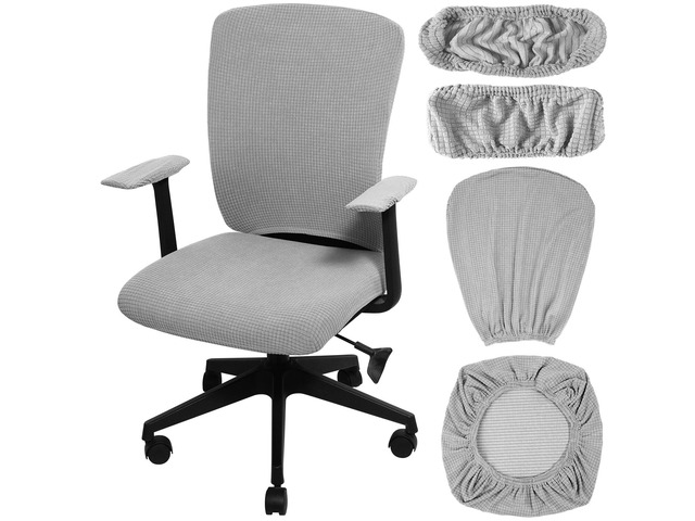 4 Pcs Office Chair Covers Stretchable Armrest Seat,XL,Silver Gray Universal Fit Office Desk Chairs, Protective Seat Backrest Slipcovers,...
