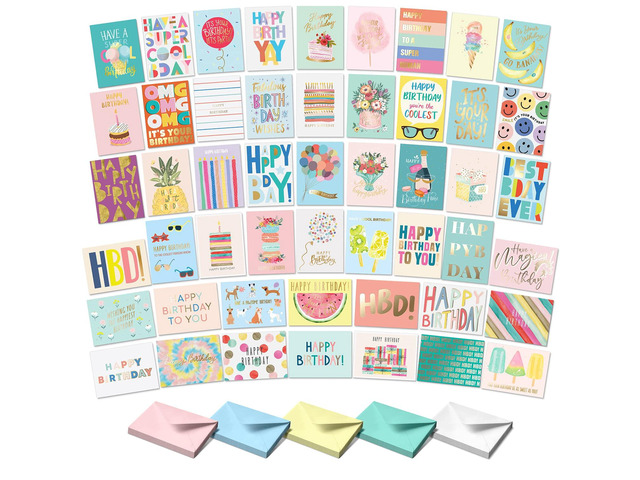Happy Birthday Cards with Envelopes and Assortment Box Variety Set of 50 Assorted Birthday Notes. Perfect Bulk Pack for Celebrations, Office,...