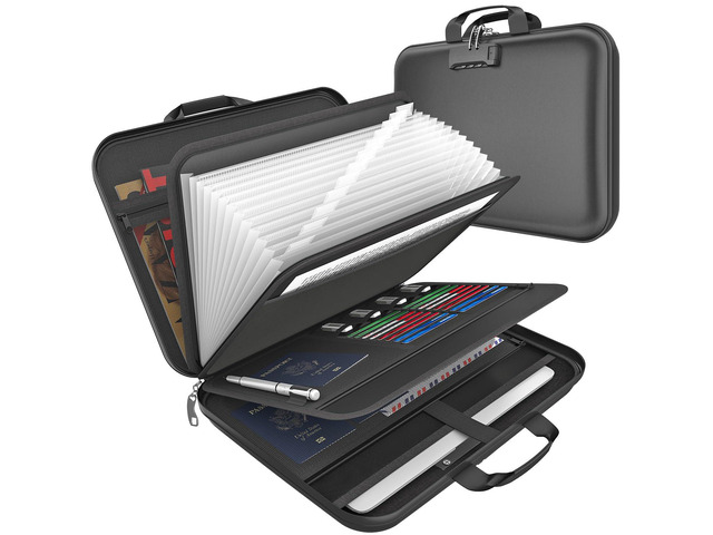 Hard Case Fireproof Document Box with Lock Zipper Important File Organizer Waterproof Portable Home Office Travel Storage Accordion Folder for...