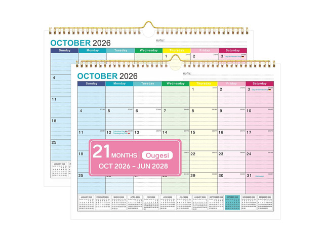 Wall Calendar 2027-2028, 21 Months Hanging Calendar, Oct 2026 - Jun 2028 Hanging Calendar, Monthly Design, 120 GSM Thick Paper, Spacious Writing...