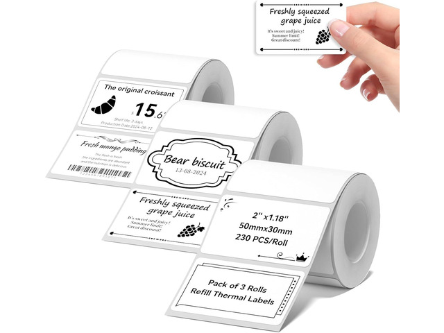 Thermal Label Maker Paper 50Ã—30 mm 230 Labels/Roll White 3Packs, for B1 B21 B31 B3S K3 Label Maker Labels for B1 B2 B21 B31 B3S K3 B4 Label Maker