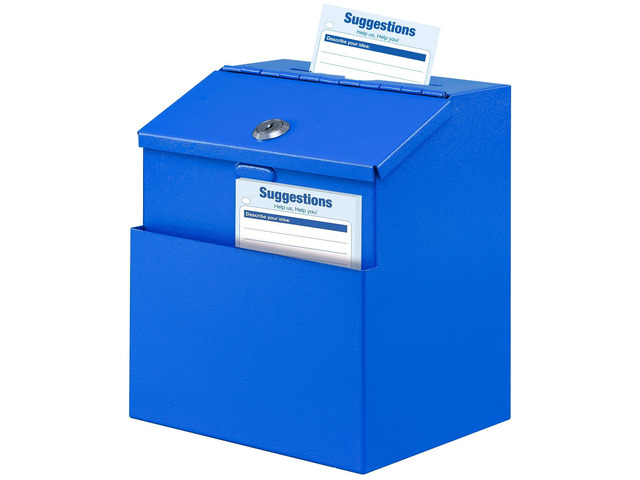 Suggestion Box with Slot and Lock, 50 Suggestion Cards, Blue Employee Comment Collection, Wall-Mount or Tabletop Use, Steel Construction, 2 Keys,...
