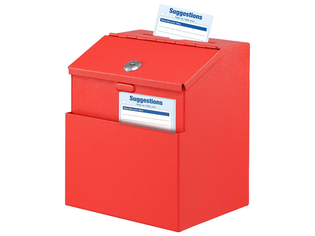 Suggestion Box with Slot and Lock, 50 Suggestion Cards, Red Employee Comment Collection, Wall-Mount or Tabletop Use, Steel Construction, 2 Keys,...