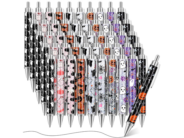 50 Pcs Halloween Pens Bulk Pink Ghost Ballpoint Pens Spooky Cartoon Cute Ghost Bat Halloween Holiday Gifts for Home Office School Writing...