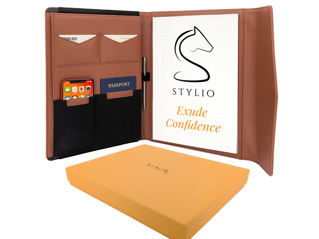 STLYIO Trifold Padfolio - Magnetic Closure. Stretchable Compartment for Tablet, Documents. Elastic Pockets for Phone, Gadgets, Passport, Travel...