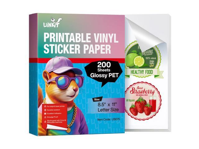 Glossy Printable Vinyl Sticker Paper Letter Size 8.5x11' 200 Sheets Tear-Resistant & Waterproof with Inkjet/Laser Printers & Cricut, for Small...