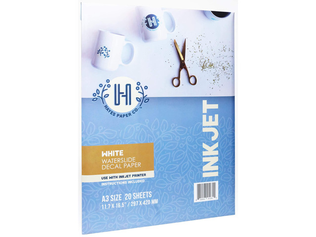 Waterslide Decal Paper INKJET WHITE 20 Sheets Premium Water Slide Transfer Paper, Bright White, A3 Size, 11.75 x 16.5 Inch