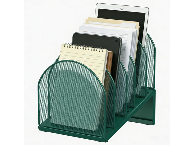 Desktop File Organizer with 5 Compartments Desk Organizer Paper Organizer for Desk Workspace Organizers for Office Supplies (Green)