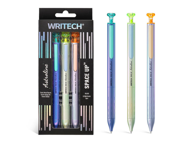 Gel Pens Black Ink: Sleek Metal Barrel Pen Fine Point 0.7mm Retractable 3ct No Smear Quick Dry Smooth Writing Silent Clicker Space Up Astroline