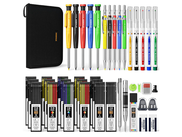 49 Pack Carpenter Pencils with Sharpener Carpenter Pencil Set with Deep Hole Long-Nib Markers, Woodworking Tool & Construction Pencils for...