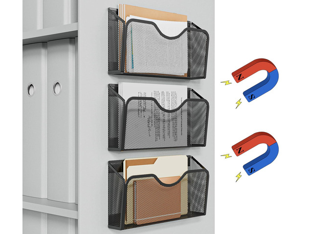 Magnetic File Holder - 3PCS Paper Mail Organizer No Drilling Strong Dual Magnets Magazine Paper Document Organizer for Cabinets Office Classroom...