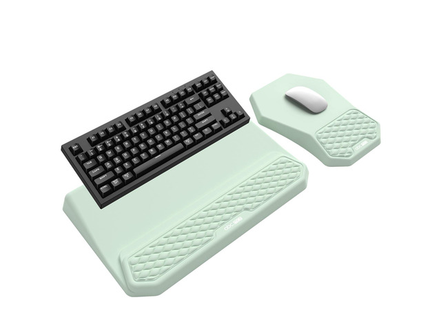 3-in-1 Ergonomic Keyboard Stand with Wrist Rest & Mouse Pad Set,Light Green Comfy Keyboard Riser Holder Soft Mousepad with Massage Design, Memory...