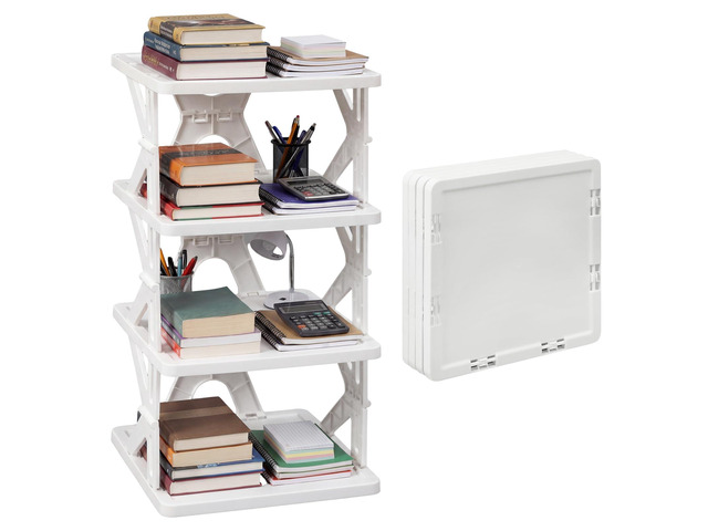 4 Tier Foldable Locker Organizer Shelf School Storage,White