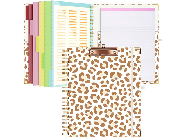 Clipboard with Storage 8.5 X 11Padfolio Organizer, Spiral Portfolio Letter Size with Notepad, Pen Holder, 5 Extra Folder Divider Pages, Elastic...