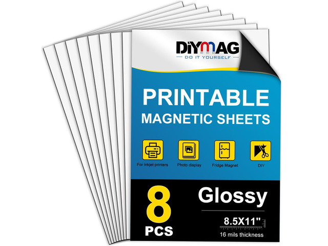 Printable Magnetic Sheets, Glossy 8Pcs 8.5'x11' for Inkjet Printers Flexible Magnetic Paper, Non-Adhesive for DIY Crafts, Photo Wall, Cars,...