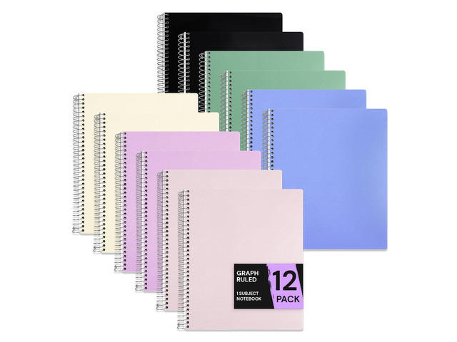 1 Subject Graph Paper Spiral Notebook, 200 Pages 100 Sheets, 9 x 11 in, Waterproof Plastic Cover, Durable, 3-Hole Punched, Divider, Double-Sided...