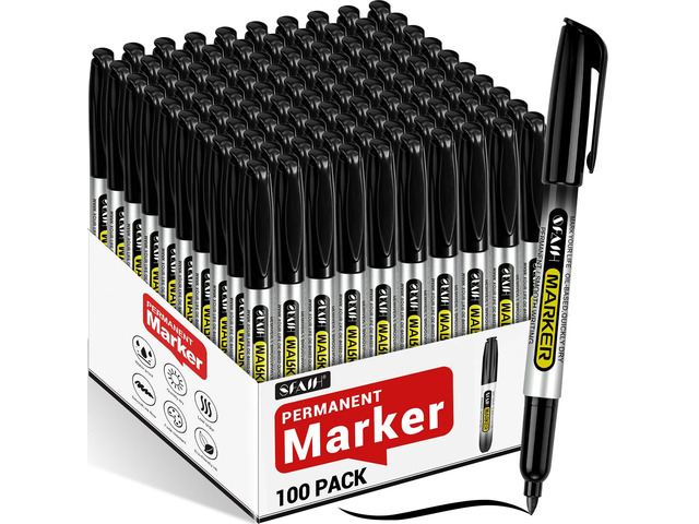 Black Permanent Markers Bulk, 100 Pack Fine Point, 1s Quick Drying Waterproof, Long-Lasting, School & Office, Warehouse, Business, Logistics...