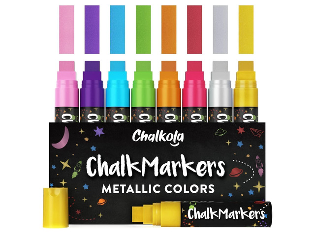 15mm 8 Metallic Window Chalk Markers Washable For Cars - Liquid Chalk Pens Erasable Chalkboard Markers for Blackboard, Glass, Restaurant, Wedding,...