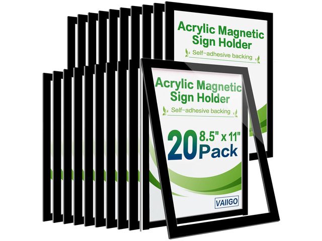 Acrylic Sign Holder 8.5 x 11 Wall Mount, Magnetic Sign Holder, Black Magnetic Display Frame, Self-Adhesive Nano Tape, Clear Acrylic Sign Holder,...
