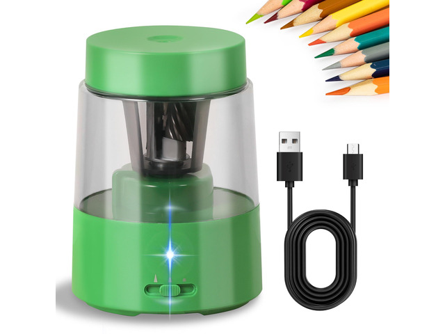 Rechargeable Electric Pencil Sharpener, Auto Stop, Green Suitable for No.2/Colored (6-8mm), Fast Sharpen,3 Adjustable Modes,Automatic for...