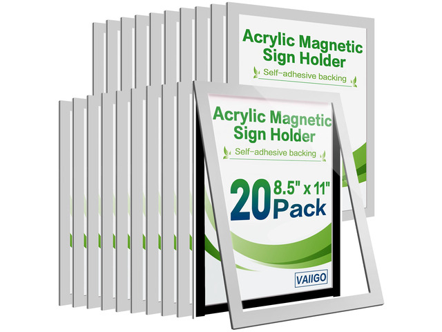 Acrylic Sign Holder 8.5 x 11 Wall Mount, Magnetic Sign Holder Silver Magnetic Display Frame, Self-Adhesive Nano Tape, Clear Acrylic Sign Holder,...