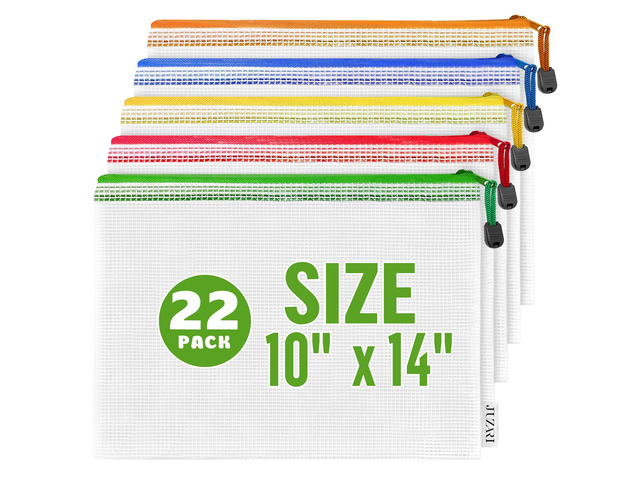 22 Pack Mesh Zipper Pouch Bags 10x14 inch - Plastic Zipper Pouches for Organizing - Document Bags With Zippers - Letter Size Zippered Pouch -...