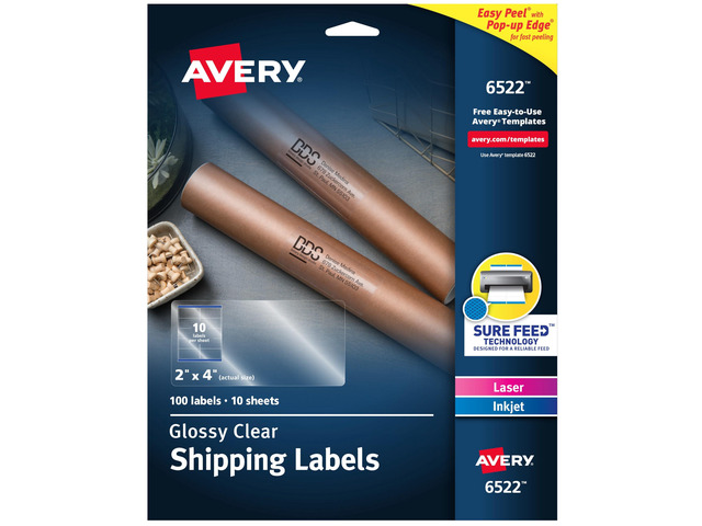 Crystal Clear Address Labels for Laser & Inkjet Printers, 2' x 4', 100 Labels, 5 Packs (6522)