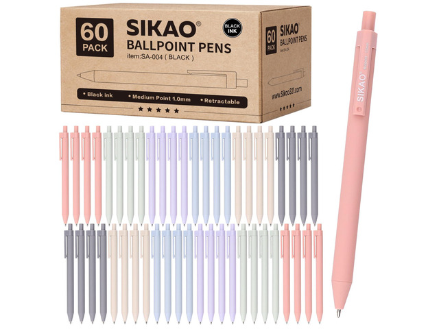 Pens Bulk, 60 Pack Ballpoint Pens Black Ink 1.0mm (Morandi) Smooth Writing Clear Lines No Smear, Retractable Pens with Calm Soothing Colors for...