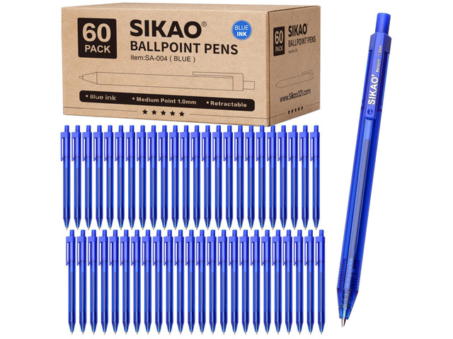 Blue Pens Bulk, 60 Pack Retractable Ballpoint Pens Blue Ink 1.0mm Smooth Writing Clear Lines No-Smear, Click Pens for Teachers, Students, School &...
