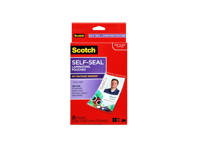 Self-Sealing Laminating Pouches, 2.25 Inches x 3.5 Inches 25 Pouches, ID Badge Protectors Includes Clips, Great for Gift Tags