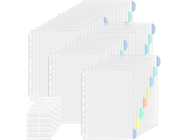 5 Set of 40 Pack A4 Plastic Sleeves Binder Index Dividers Pocket Dividers for 2/3/4 Ring Binder with 8 TabsClear Plastic Sheet Protectors Paper...