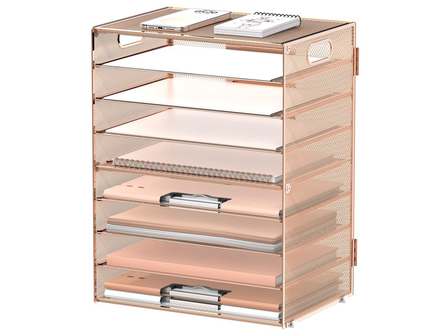 9-Tier Paper Organizer for Desk, Metal Letter Tray with Handles, Gold Rose Desk File Organizer with Removable Trays for Sorting Files, Folders,...