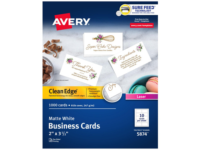 Clean Edge Printable Business Cards, Sure Feed Technology, 2' x 3.5', White, 1,000 Blank Cards for Laser Printers (5874)